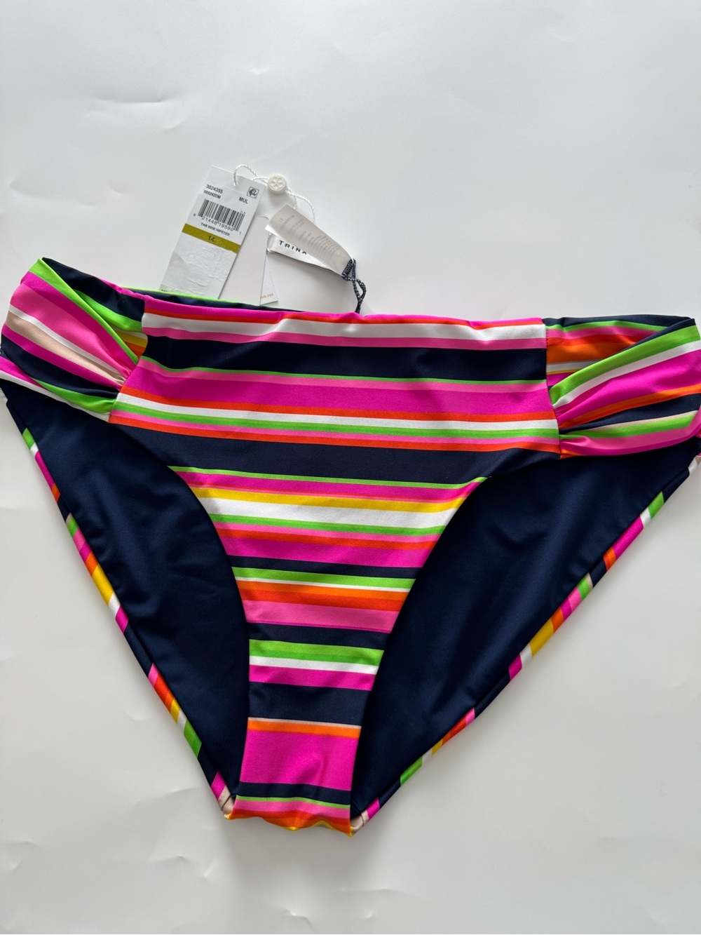 Trina Turk Navy Bikini Bottoms with Bright Multicolor Stripes